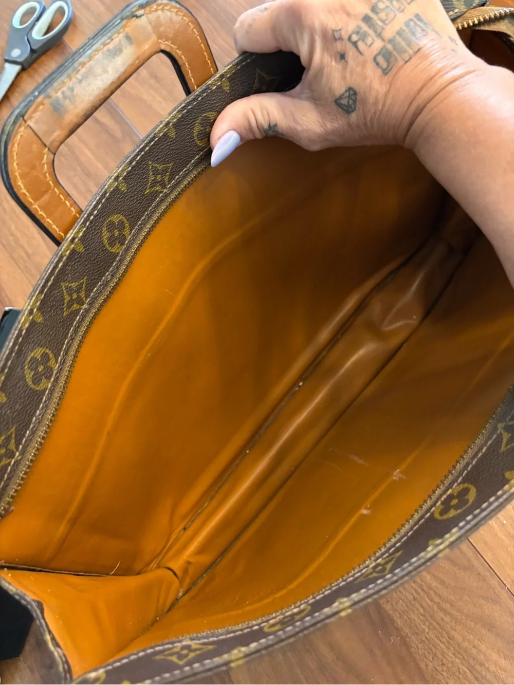 Louis Vuitton Monogram Canvas Briefcase with Tan Leather Handles
